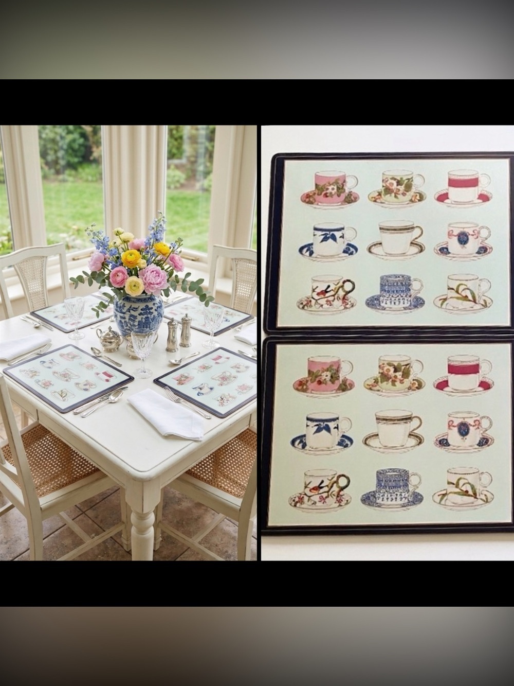 Pimpernel Made in England 4 Cork Floral Teacup Placemats 16x12 English Country
